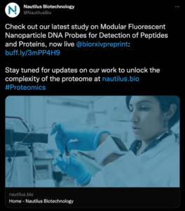 Tweet from Nautilus Biotechnology highlighting Nautilus’ pre-print on Nanoparticle DNA probes