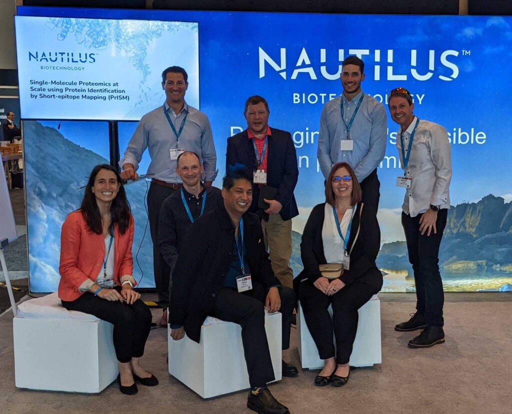Photo of the Nautilus team at their booth at HUPO 2022.
