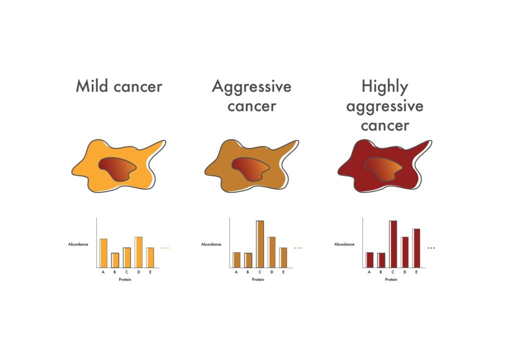 Image showing that more aggressive cancers might have different proteomic profiles than less aggressive cancers