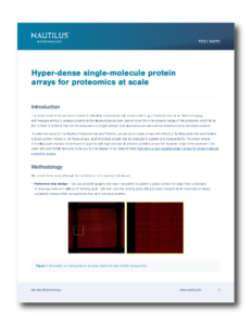 Thumbnail image of the Nautilus Biotechnology tech note titled "Hyper-dense single-molecule protein arrays for proteomics at scale"