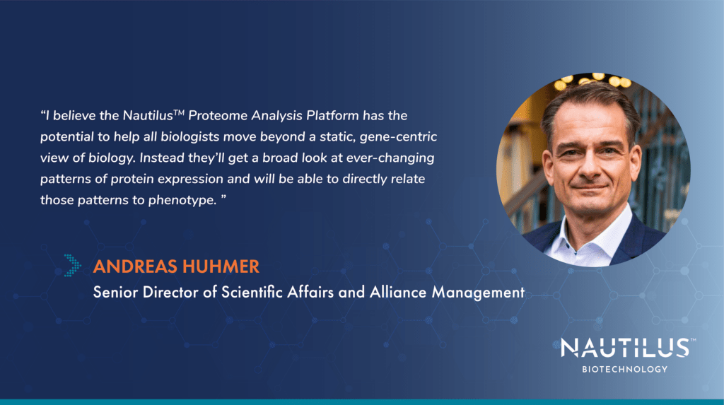 Headshot and quote from Andreas Huhmer, Nautilus Senior Director of Scientific Affairs and Alliance Management